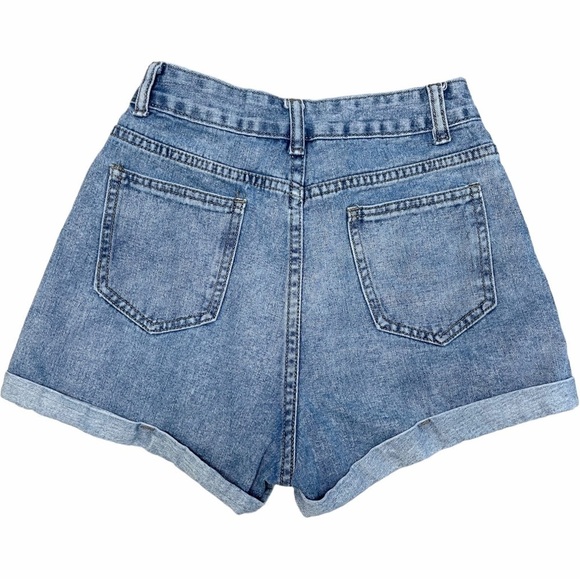 SHEIN Womens Small Shorts High Waisted Denim Rolled Hem Zip Fly Button Blue Jean - Picture 4 of 14